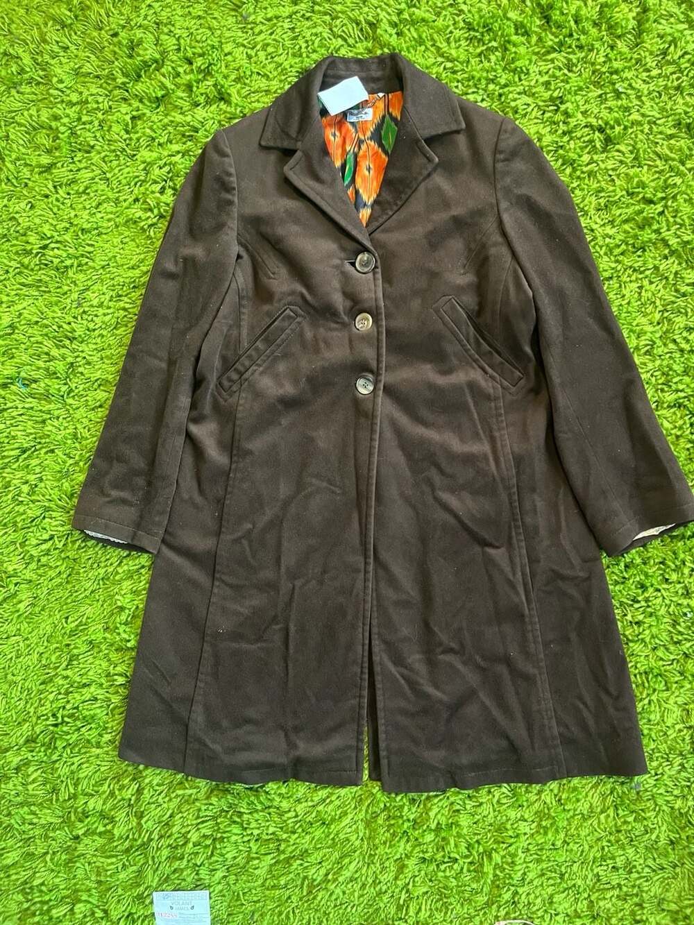 Paul Smith Blue Wool Trench Coat with Vibrant Ikat Print Lining